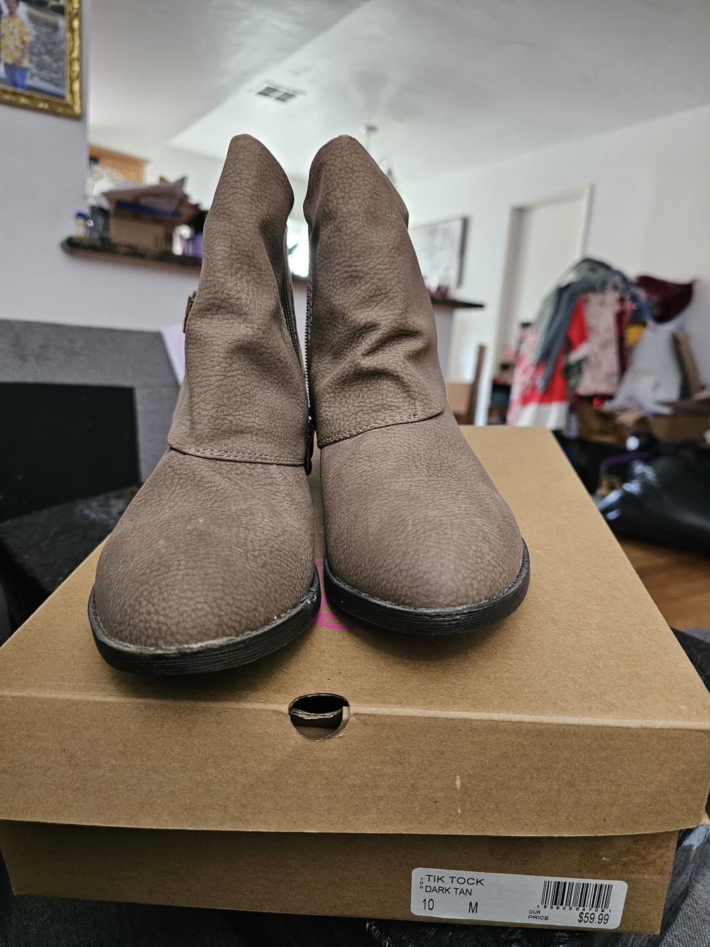 Blowfish Dark Tan Textured Ankle Booties with Side Zip